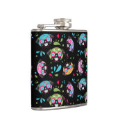 黒のパグの砂糖のスカルパターン フラスク (右)