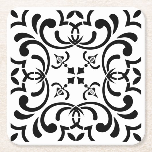 黒のパターン スクエアペーパーコースター (正面)