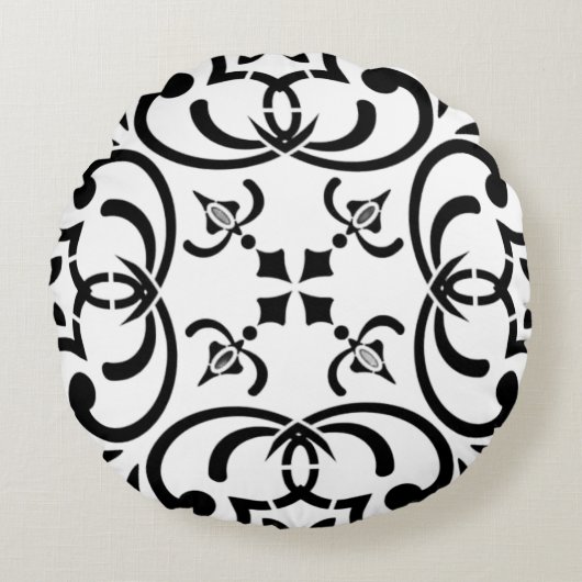 黒のパターン ラウンドクッション (正面)