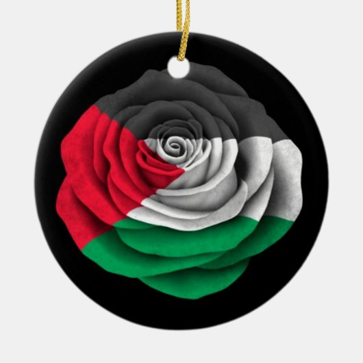 黒のパレスチナ人のばら色の旗 セラミックオーナメント (正面)