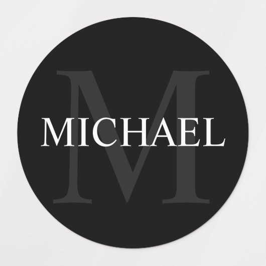 黒のパーソナライズされたモノグラムと名前ラベル ラベル (デザイン2)