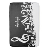 黒のパーソナライズで白く乱雑な音符 バスマット (正面縦)