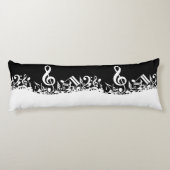 黒のパーソナライズで白く乱雑な音符 ボディピロー (裏面)