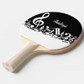 黒のパーソナライズで白く乱雑な音符 卓球ラケット (正面アングル)