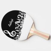 黒のパーソナライズで白く乱雑な音符 卓球ラケット (横)