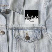 黒のパーソナライズで白く乱雑な音符 缶バッジ (インサイチュ)