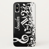 黒のパーソナライズで白く乱雑な音符 Case-Mate iPhoneケース (裏面)