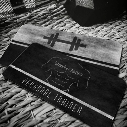 黒のパーソナルトレーナー白の筋肉の男性アウトライン 名刺