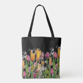 黒のパーソナル化春の花 トートバッグ (裏面)