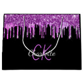 黒のパープルグリッターが滴るモノグラムの輝き ラージペーパーバッグ (正面)