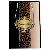 黒のヒョウパターンは上がり、 ミディアムペーパーバッグ (正面)