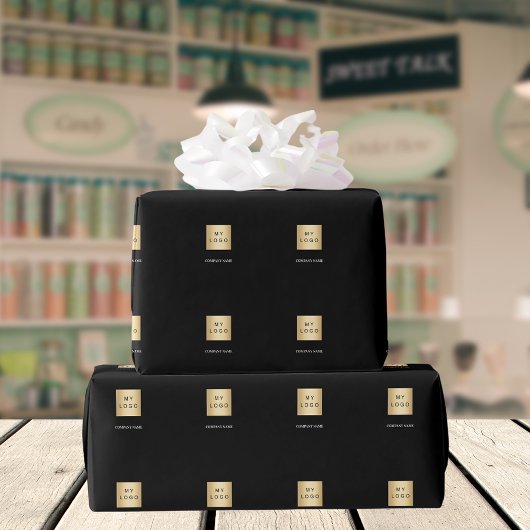 黒のビジネス用コーポレートロゴ ラッピングペーパー