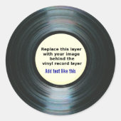 黒のビニール音楽レコードラベルと写真 ラウンドシール (正面)