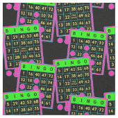 黒のビンゴのカードおよびマーカーのネオン色 ファブリック (クローズアップ)