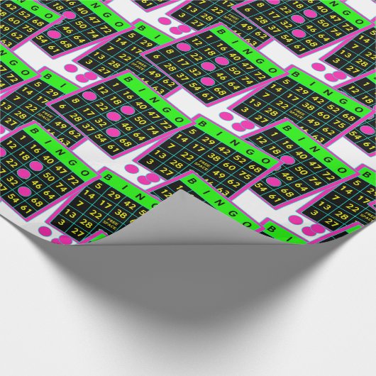 黒のビンゴのカードおよびマーカーのネオン色 ラッピングペーパー (角)