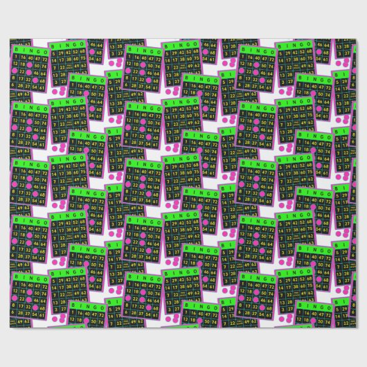 黒のビンゴのカードおよびマーカーのネオン色 ラッピングペーパー (フラット)