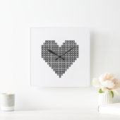 黒のピクセルハート スクエア壁時計 (ホーム)