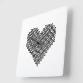 黒のピクセルハート スクエア壁時計 (傾斜)