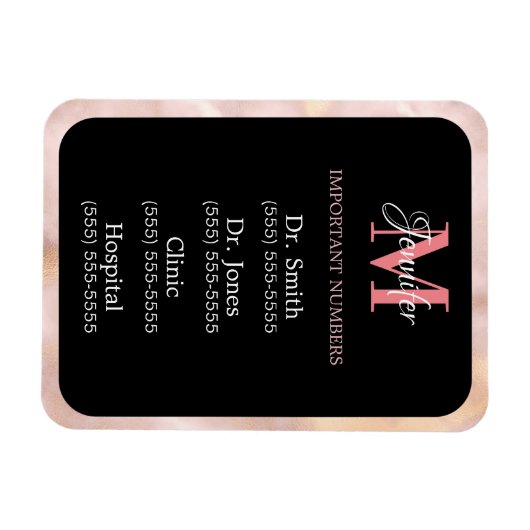 黒のピンクと白の重要な数モノグラムの字 マグネット (横)