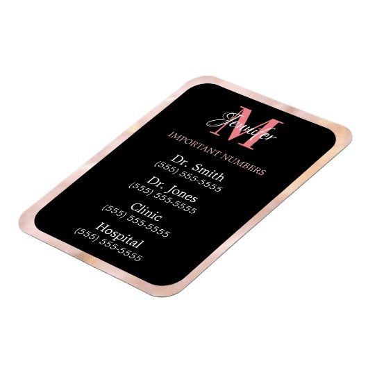 黒のピンクと白の重要な数モノグラムの字 マグネット (左側)