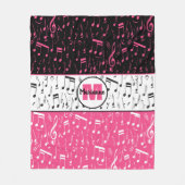 黒のピンクと白の音符フリースブランケット フリースブランケット (正面)