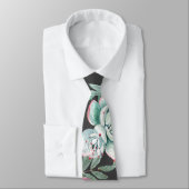 黒のピンクのバラそして水気が多いサボテンパターン ネクタイ (タイ)