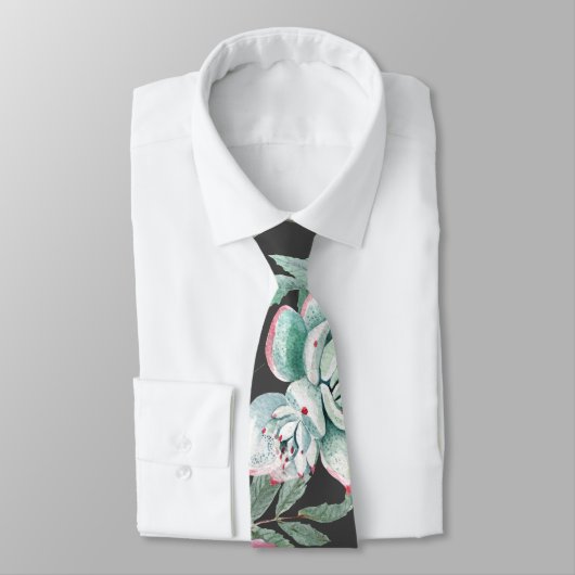 黒のピンクのバラそして水気が多いサボテンパターン ネクタイ (タイ)