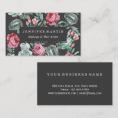 黒のピンクのバラそして水気が多いサボテンパターン 名刺 (正面/裏面)