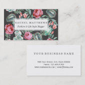 黒のピンクのバラそして水気が多いサボテンパターン 名刺 (正面/裏面)