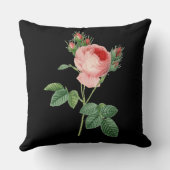 黒のピンクのバラのヴィンテージの植物のイラストレーション クッション (裏面)