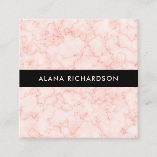 黒のピンクの大理石の一見 スクエア名刺 (正面)