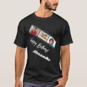 黒のフィルム コラージュ 名前 誕生日 男性 Tシャツ (正面)