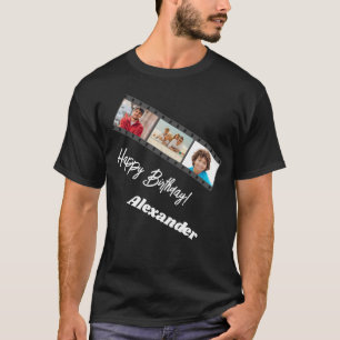 黒のフィルム コラージュ 名前 誕生日 男性 Tシャツ