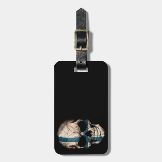 黒のフィンランドの旗のスカル ラゲッジタグ (正面縦)