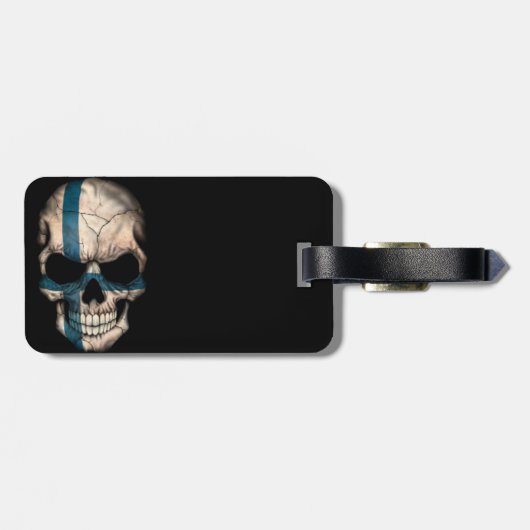 黒のフィンランドの旗のスカル ラゲッジタグ (裏面横)