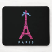 黒のフェイクなグリッターのショッキングピンクのエッフェル塔 マウスパッド (正面)