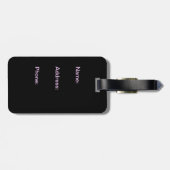 黒のフェイクなグリッターのショッキングピンクのエッフェル塔 ラゲッジタグ (裏面横)