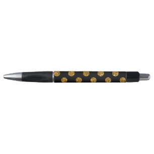 黒のフェイクな金ゴールドのグリッターの水玉模様パターン ボールペン