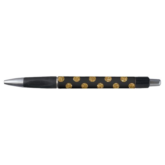 黒のフェイクな金ゴールドのグリッターの水玉模様パターン ボールペン (正面)
