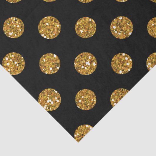 黒のフェイクな金ゴールドのグリッターの水玉模様パターン 薄葉紙 (詳細)
