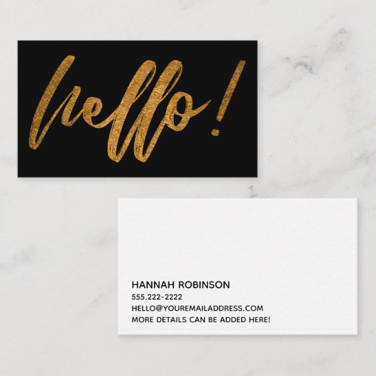 黒のフェイクな金ゴールドホイルのこんにちは手書きの原稿 名刺 (正面/裏面)