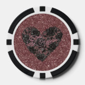 黒のフェイクレースハートフラワー ポーカーチップ (正面)