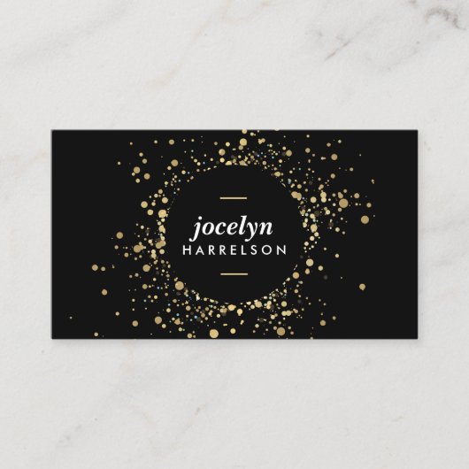黒のフェイク金ゴールド紙吹雪円 名刺 (正面)