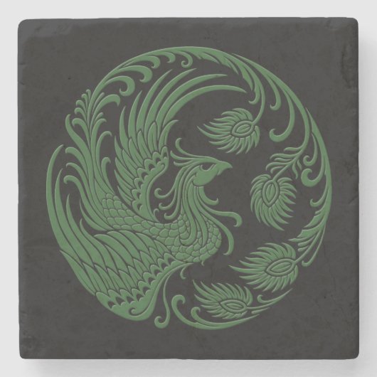 黒のフェニックスの伝統的な緑の円 ストーンコースター (正面)