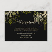 黒のフォーマルな結婚披露宴会場に輝くゴールドのシャンデリア エンクロージャーカード (正面)