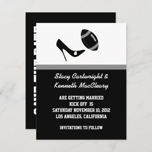 黒のフットボールウェディング・セーブ・ザ・デートのお知らせ セーブザデート (正面/裏面)