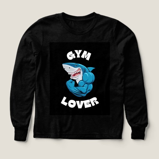 黒のフルスリーブシャークTシャツ (デザイン正面)
