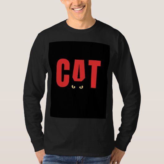 黒のフルスリーブTシャツ（CATデザイン） Tシャツ (正面)