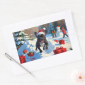 黒のフレンチブルドッグのクリスマス 雪の祭典 長方形シール (封筒)