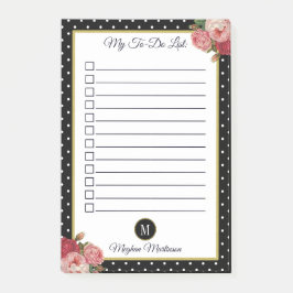 黒のフローラモノグラム水玉模様名To Doリスト ポストイット